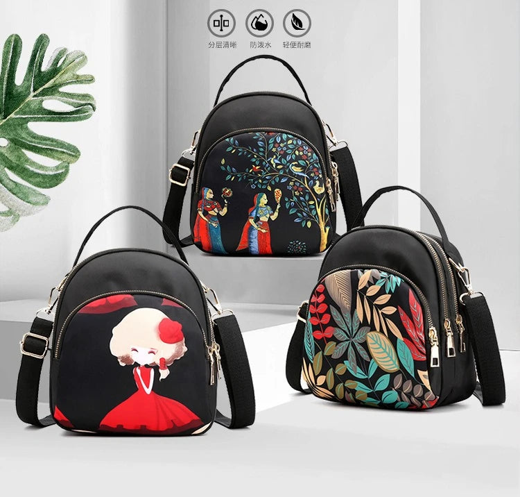 Ladies' fashionable crossbody multi-functional mini backpack with waterproof nylon fabric