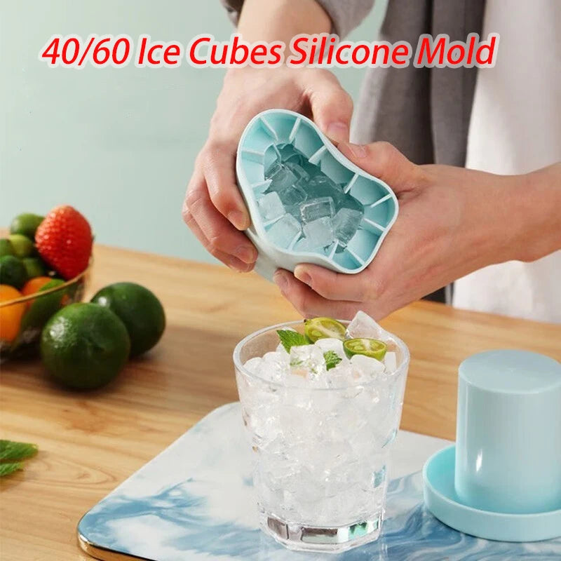 40/60 Ice Cubes Silicone Mold Round Ice Bucket Ice Storage Box Household DIY Refrigerator Freeze Ice Maker Creative Barware Tool