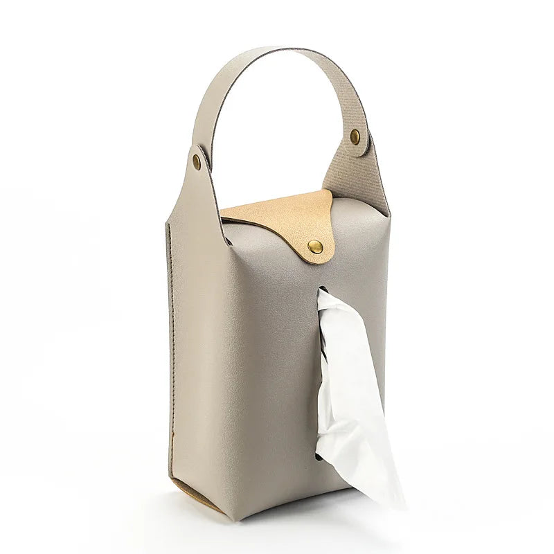Car tissue box holder Leather car console armrest napkin box visor back tissue box with retaining strap