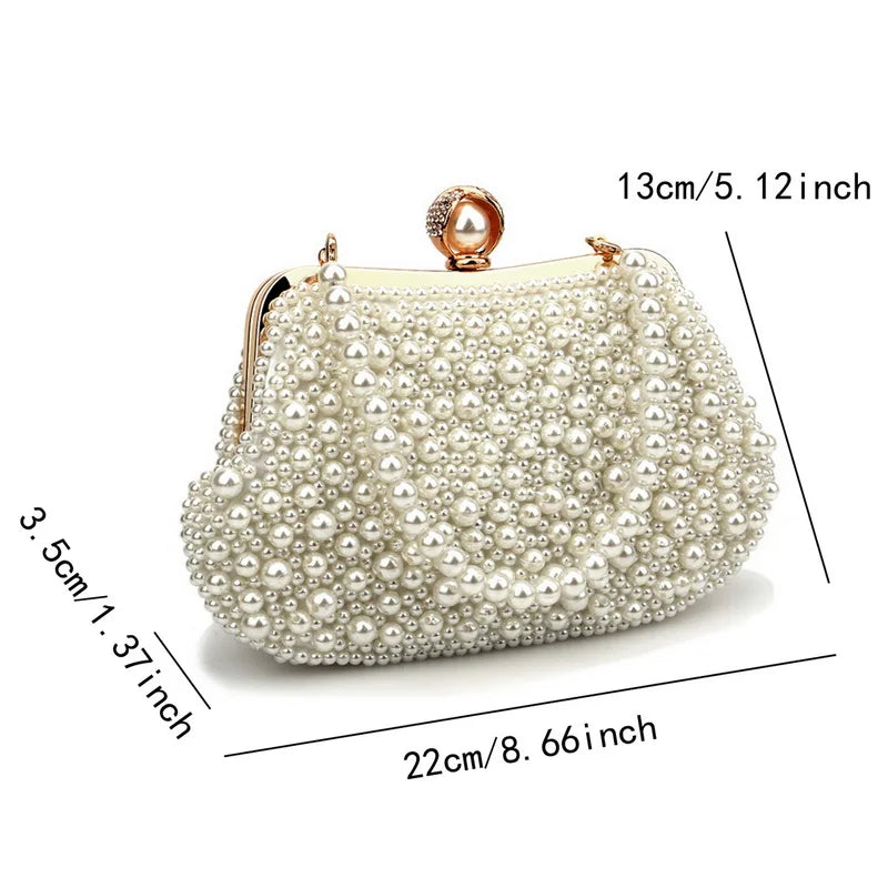 Shell Design Women Evening Bags Pearl Diamonds Small Clutch With Chain Shoulder Handbags Wedding Party Lady Purse For Wedding Pa