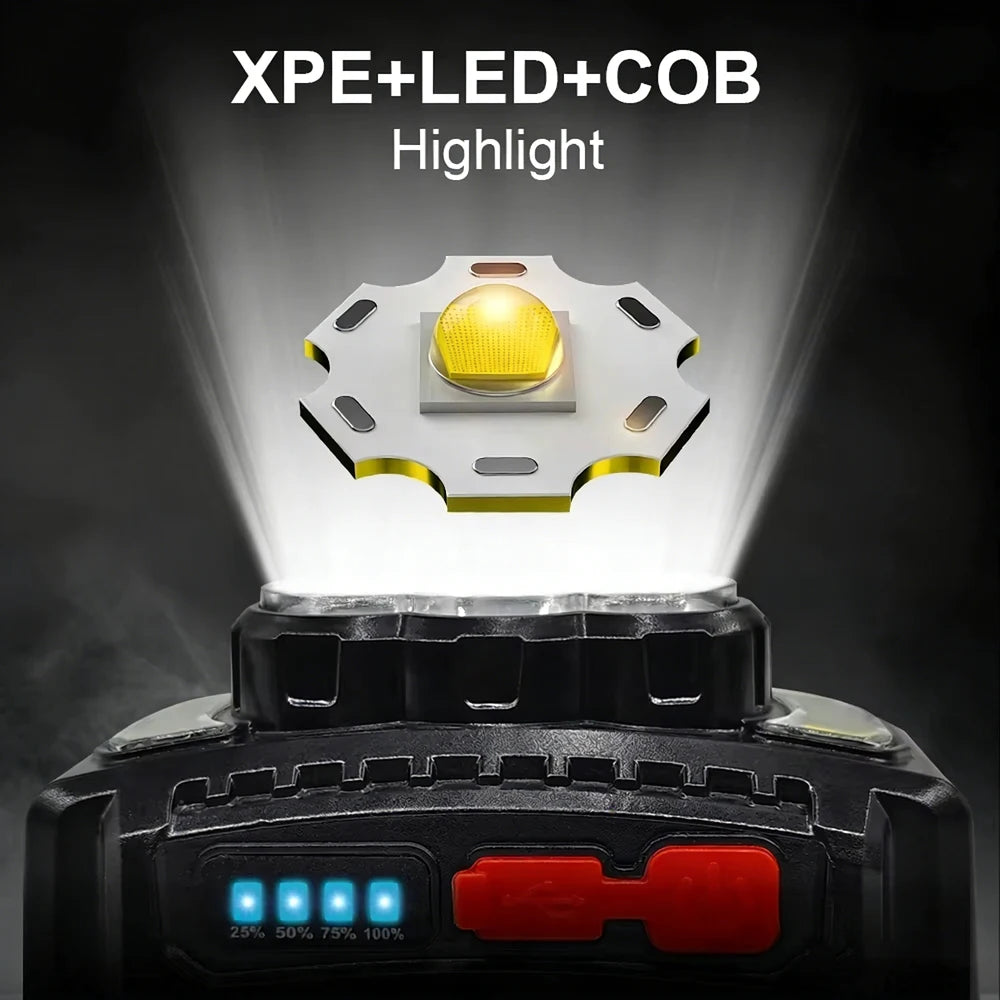 Super Powerful COB Head Flashlight LED Portable Head Lamp USB Rechargeable 7 Modes Outdoor Camping Hiking Headlamp Work Light
