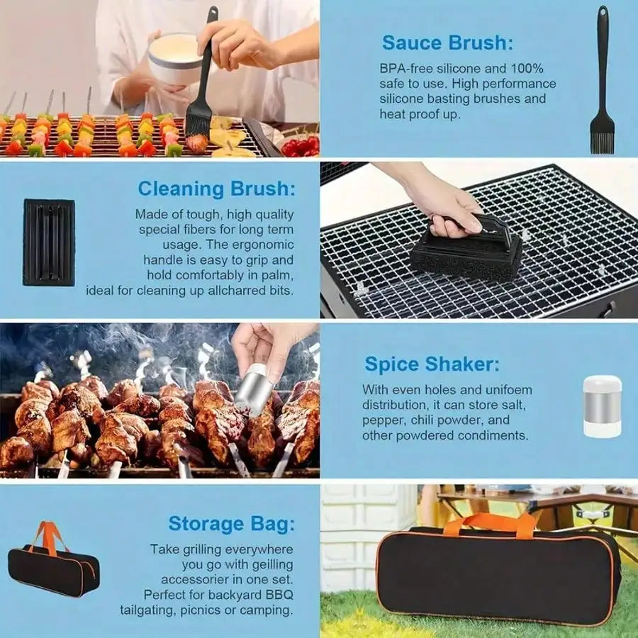 TAIMASI 304 Ultimate Barbecue Master Kit - Advanced Stainless Steel Grill Accessories With Spatula, Chopper, Scraper, Pliers, Egg Mold, Baking Tray Cover, Etc. - Perfect For Home Kitchens, Outdoor Barbecues, Christmas Parties