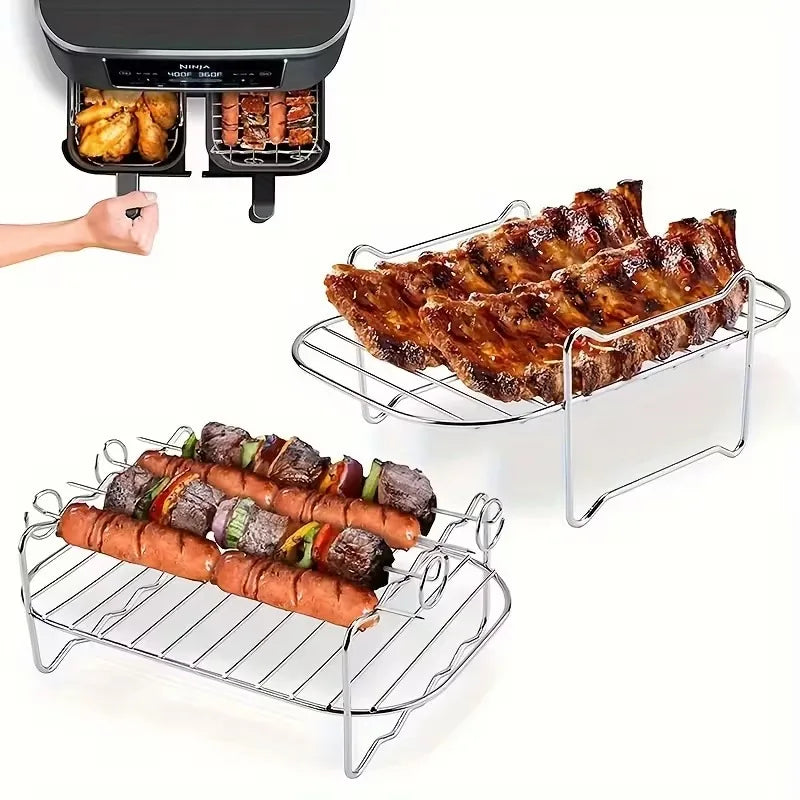 Stainless Steel Double Layer Rack for Air Fryer Rectangular Grill Rack Fish Baking Cake Rack Air Fryer Accessories
