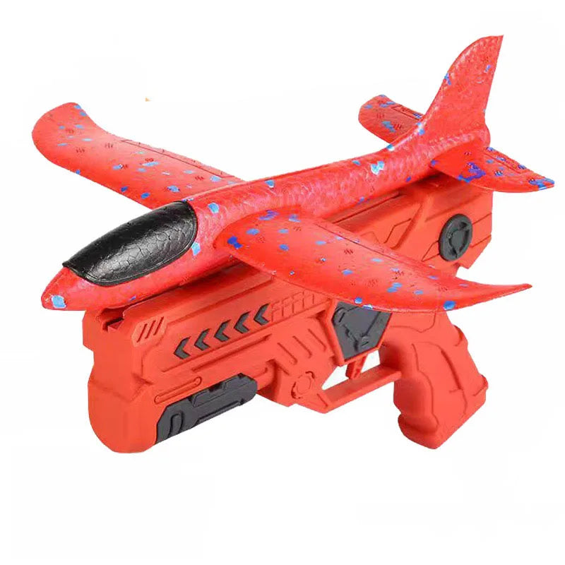 Glowing Foam Airplane 10m Launcher Ejection Aircraft Air Gun Toy for Children Outdoor Game Bubble Model Shooting Flight