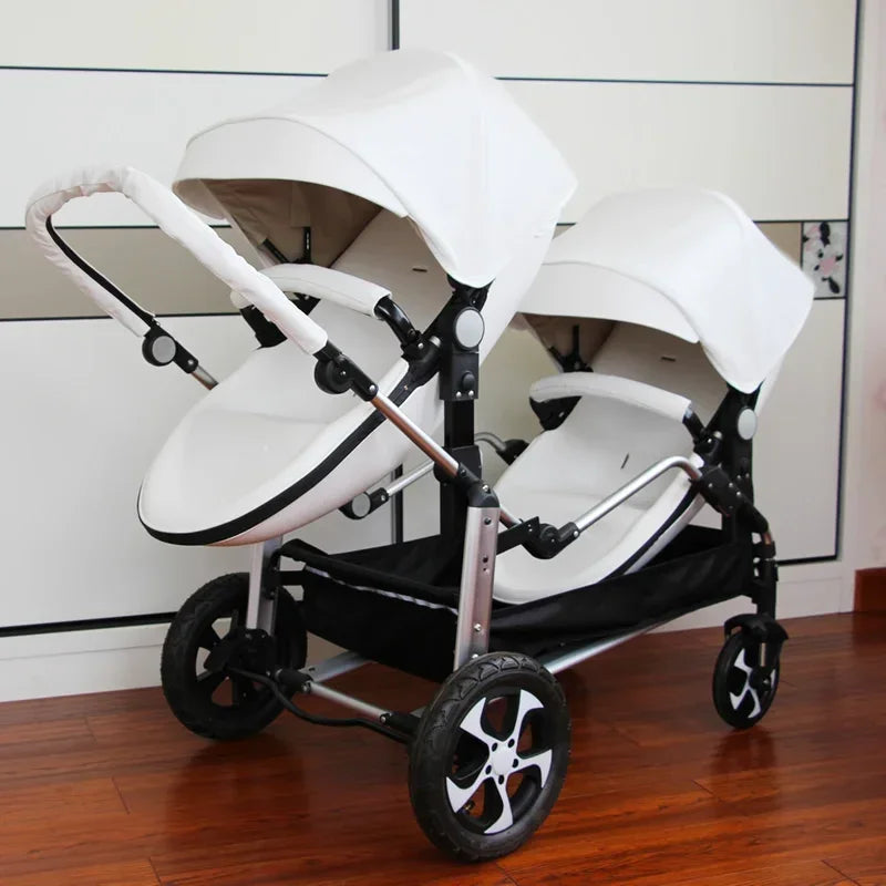 NEW Twins baby stroller 2 in 1 foldable two children PU leather waterproof stroller Double baby carriage twin strollers for 2