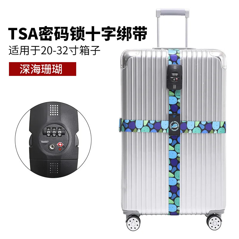 TSA Combination Lock Luggage Straps Adjustable Packing Belts Travel Abroad Customs Lock Binding Straps for 20-32 inch Suitcase