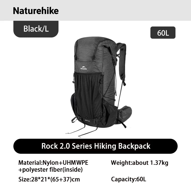 Naturehike Rock 2.0 Outdoor 30L 45L 60L Frame Backpack Travel Large Capacity Hiking Waterprof Mochila Aluminum Rain Cover Climb