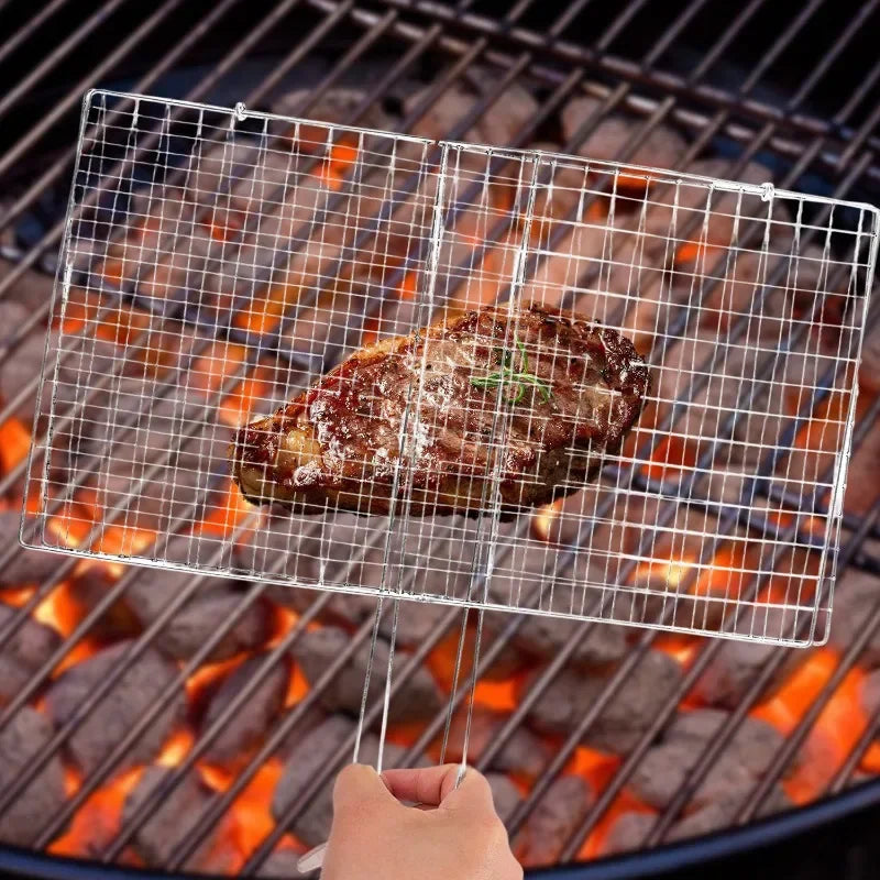 Stainless Steel BBQ Mesh Non Stick Grilling Basket Fish Meat Grill Mesh Mat Holder Vegetable Steak Picnic Party Barbecue Tools