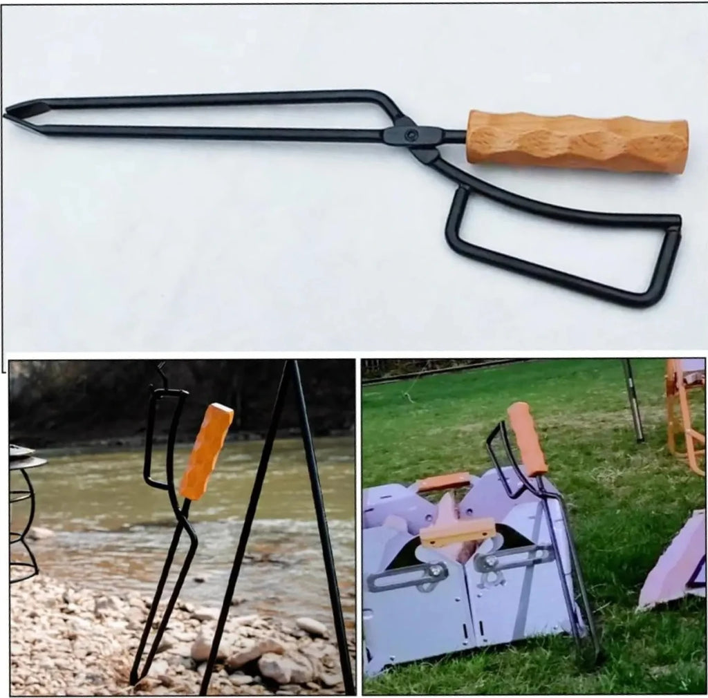 Fire Tong Charcoal Clip Metal Wooden Barbecue FireTongs Heat-resistant Carbon Picking Clip Outdoor Picnic Fireplace Clamp