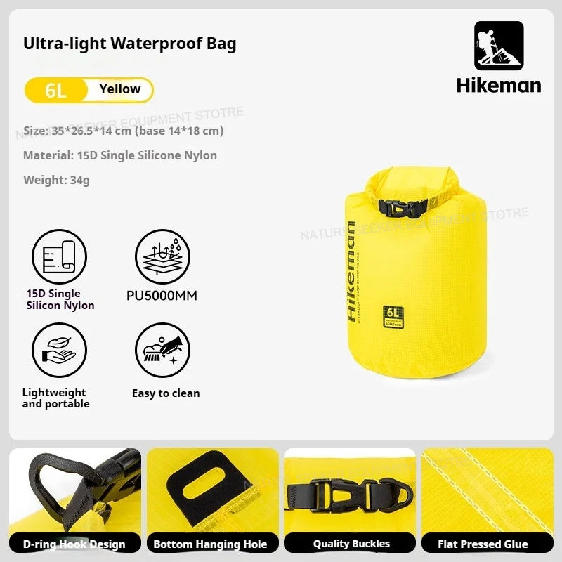 HIKEMAN Ultralight Storage Bag Silicon Coated Waterproof Bag Camping Clothing Stuff Sack Outdoor Compression Bag