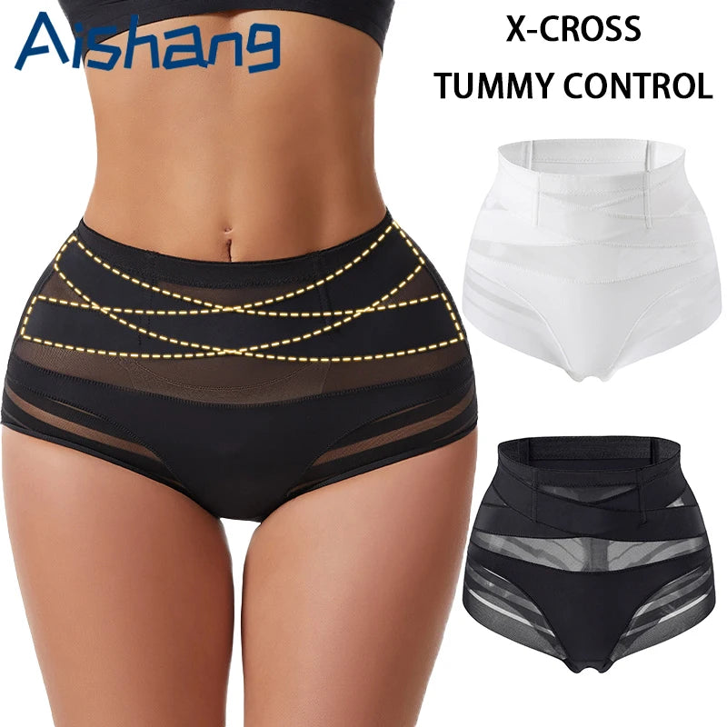 Seamless Panties High Elastic Nylon Crossover Waist Tummy Control Underwear Cross Slimming Whole Day Comfort Triangle Panties