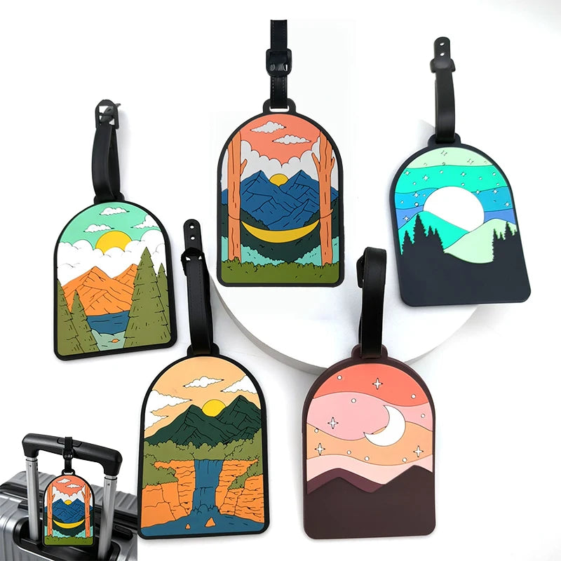 Luggage Tag for Suitcases,Mountain and Tree Sunset Landscape Baggage Tags Identifiers for Travel,Privacy Protection Travel Bag