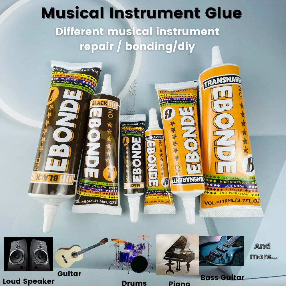 Black & Transparent Instrument Repair Adhesive Strong Flexible Glue Anti-Vibration For Speaker Guitar Drum Piano 15/50/110ML
