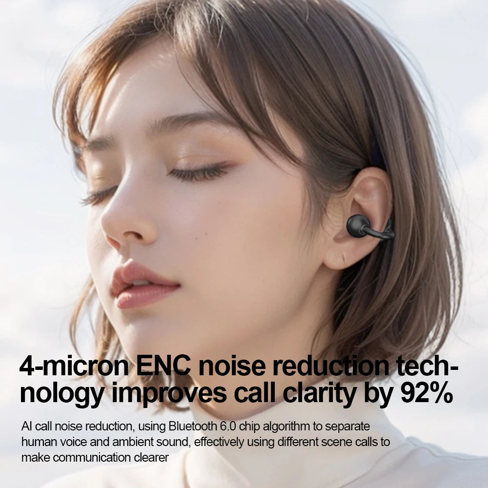 KEBIDUMEI Open Ear Bluetooth 6.0 Earphones Ear Clip Wireless Earbuds Sports Noise Reduction Headphones HD Call Gaming Headsets