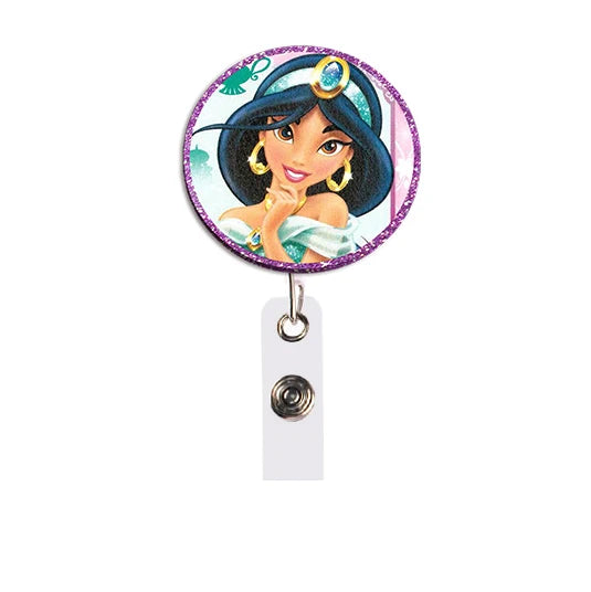 Disney Jasmine Princess Irregular Head Shape Badge Holder Lanyard Keys Chain ID Credit Card Cover Bus Card Holder Glitter Charms