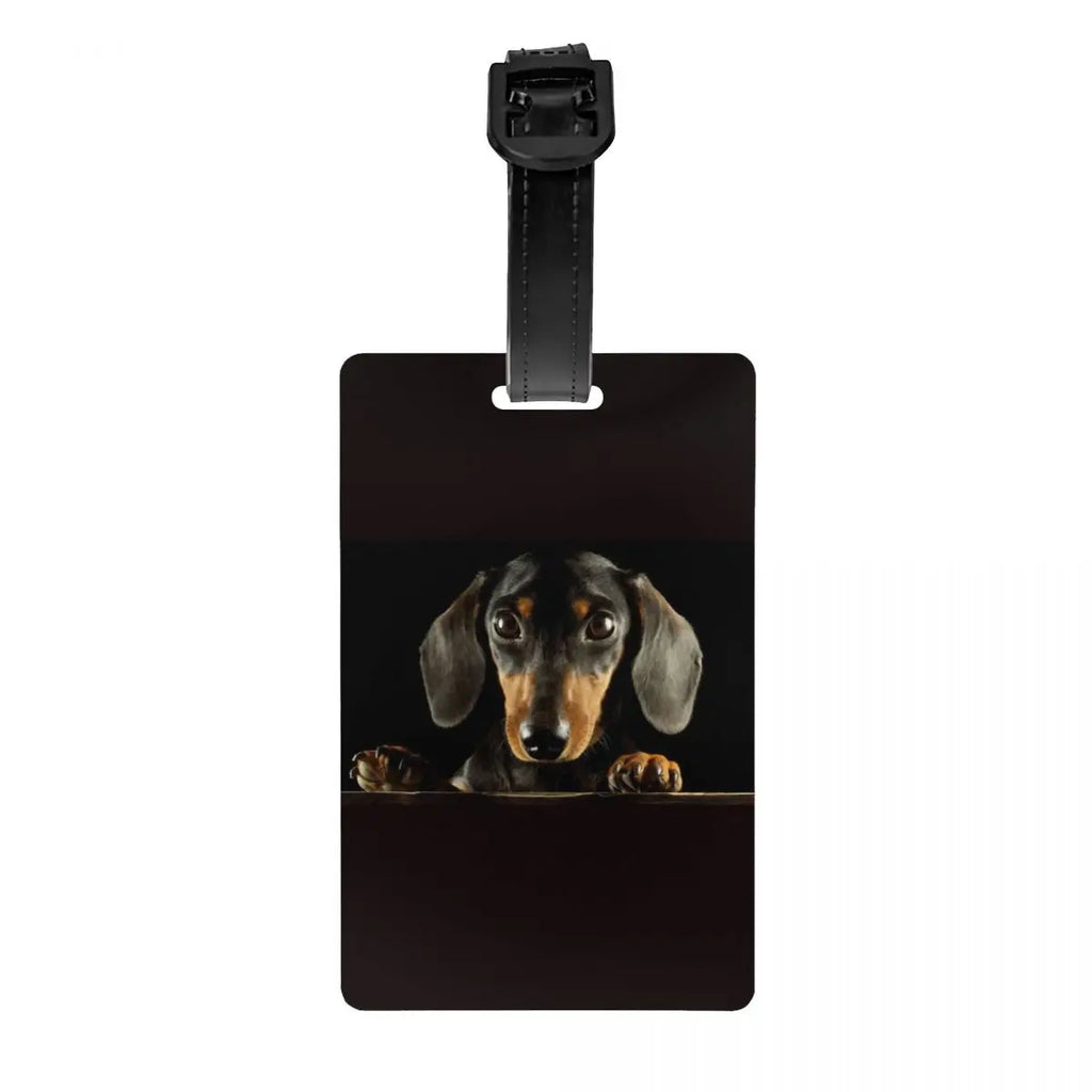 Custom Cute Dachshund Sausage Dog Luggage Tag With Name Card Puppy Animal Privacy Cover ID Label for Travel Bag Suitcase