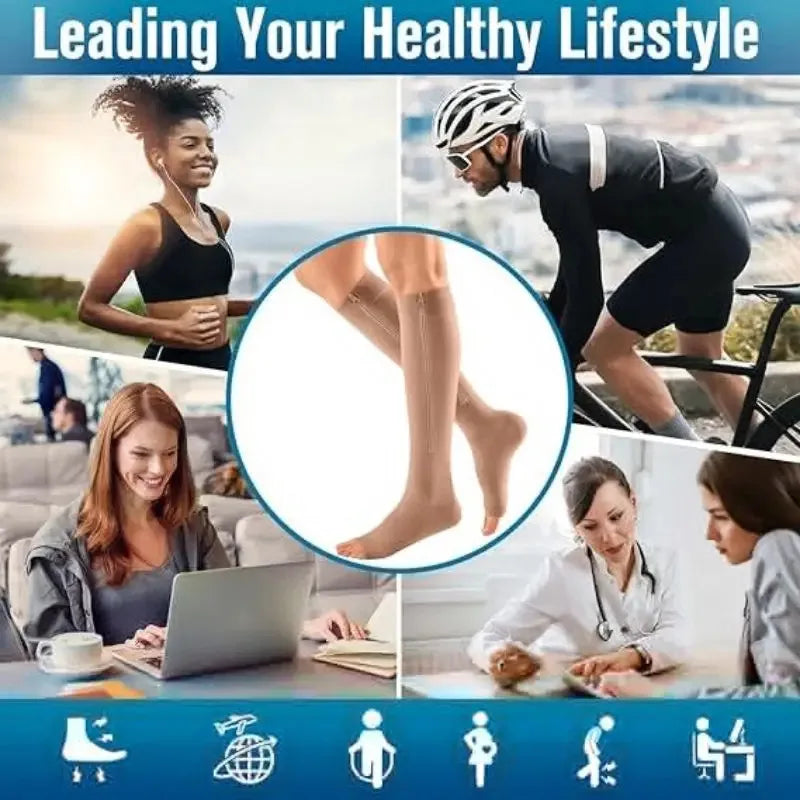 Zipper Compression Socks Men Women Knee Maternity High Socks Anti-Fatigue Stretchy Sox Outdoor Running Hiking Sports Socks