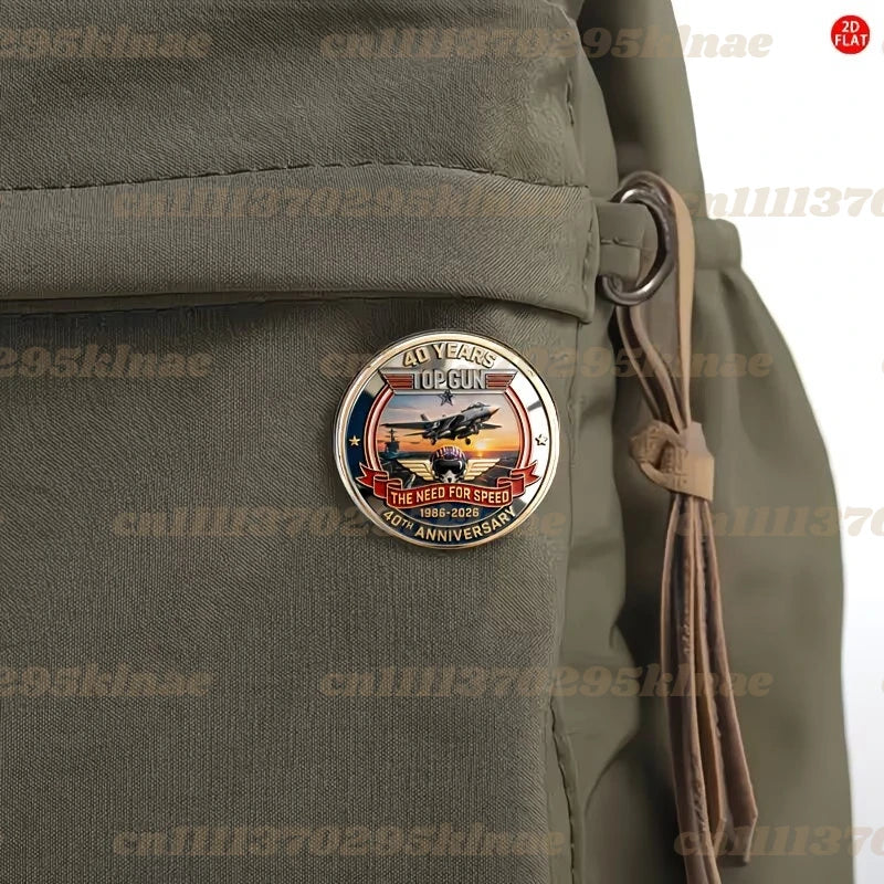 Top Gun 40th Anniversary Commemorative Coin & Keychain& Pin Brooch Lapel Badge Gifts For Military Lover for Collectors Gift