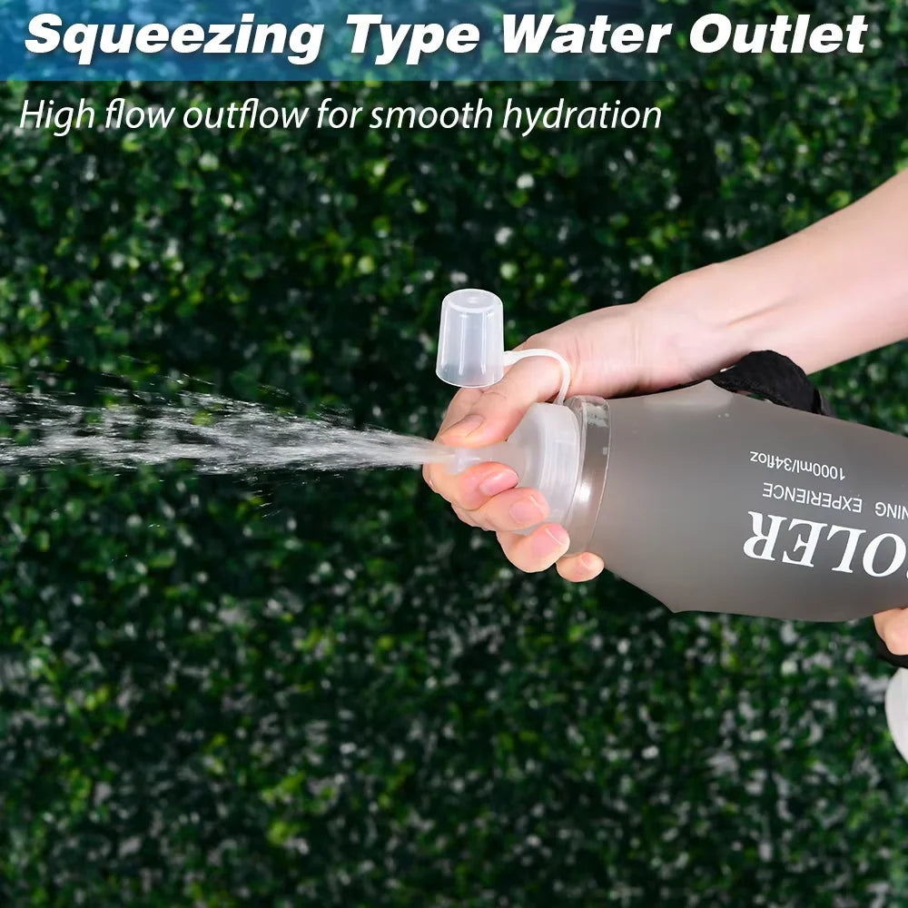 NEWBOLER 800/1000ml TPU Soft Water Bottle Ultra Lightweight Foldable Wristband Fixed Anti Slip Outdoor Running Soft Water Bottle