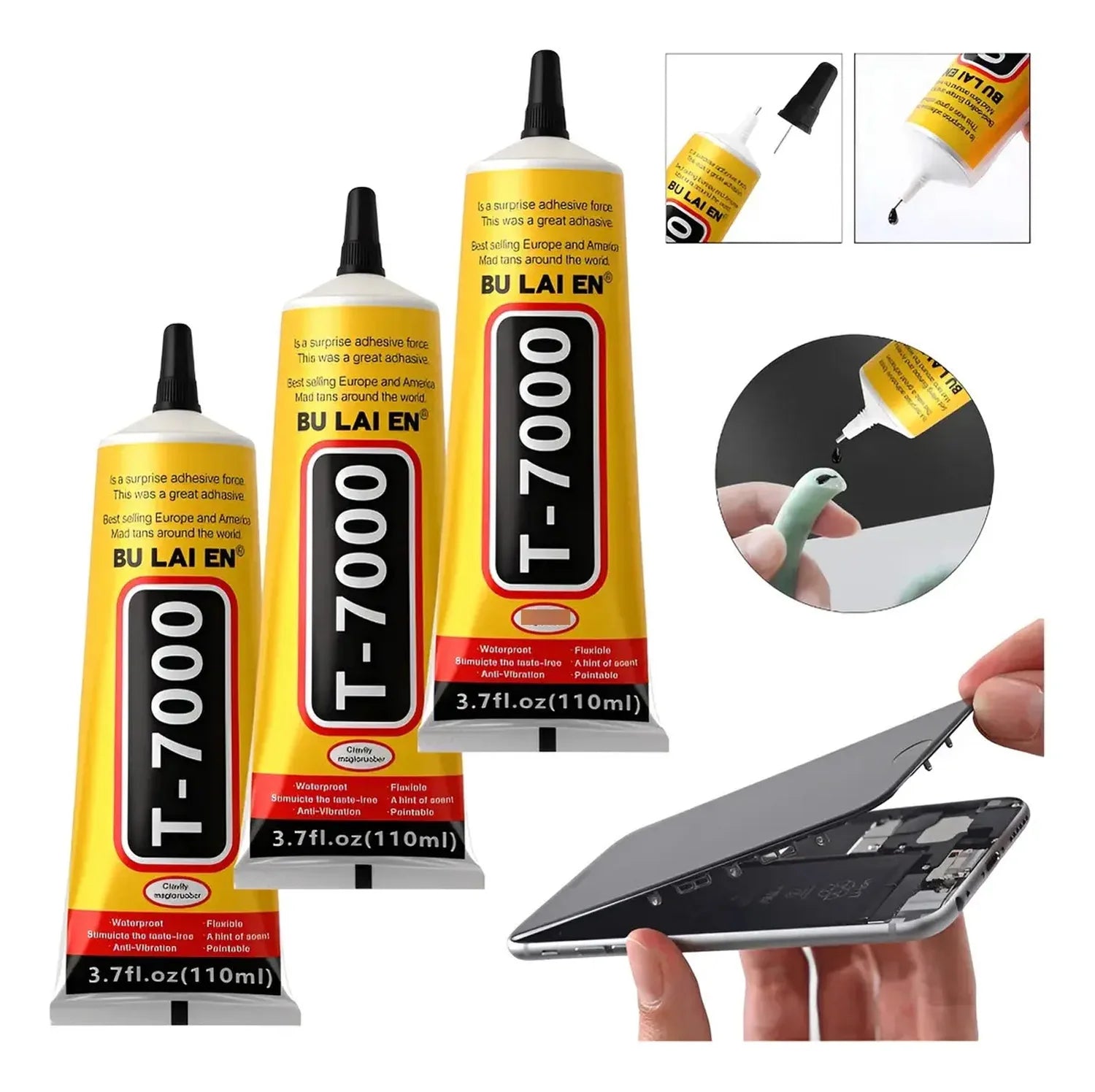 T-7000 Phone Adhesive, Multipurpose High Performance Industrial Glue Semi Fluid Black Adhesive, Cell Phone Repair Glass,Fabric .