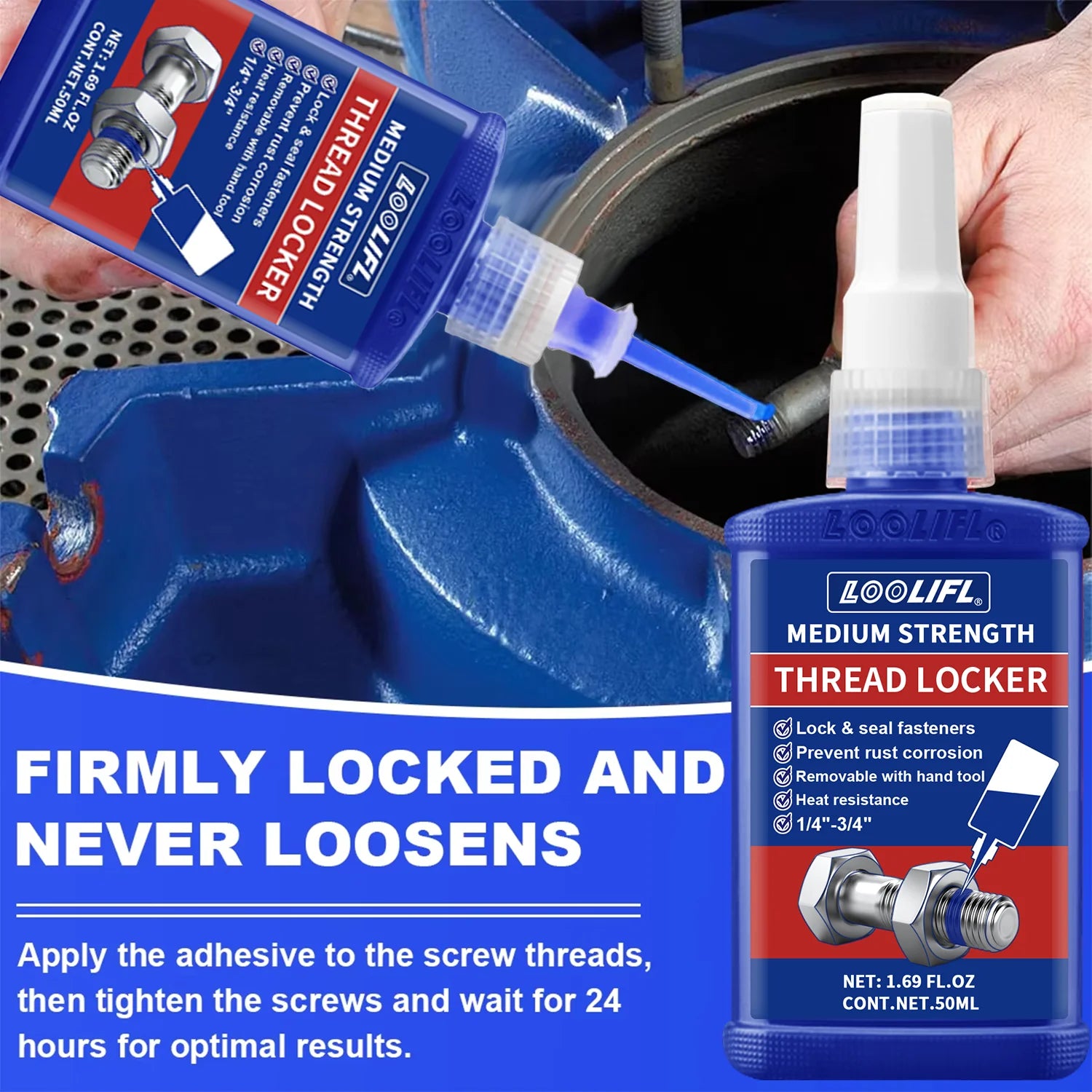 50ML 243 Blue Medium Strength Threadlockers,Universal Thread Adhesives,For All Metal Threaded Components,Removable Waterproof