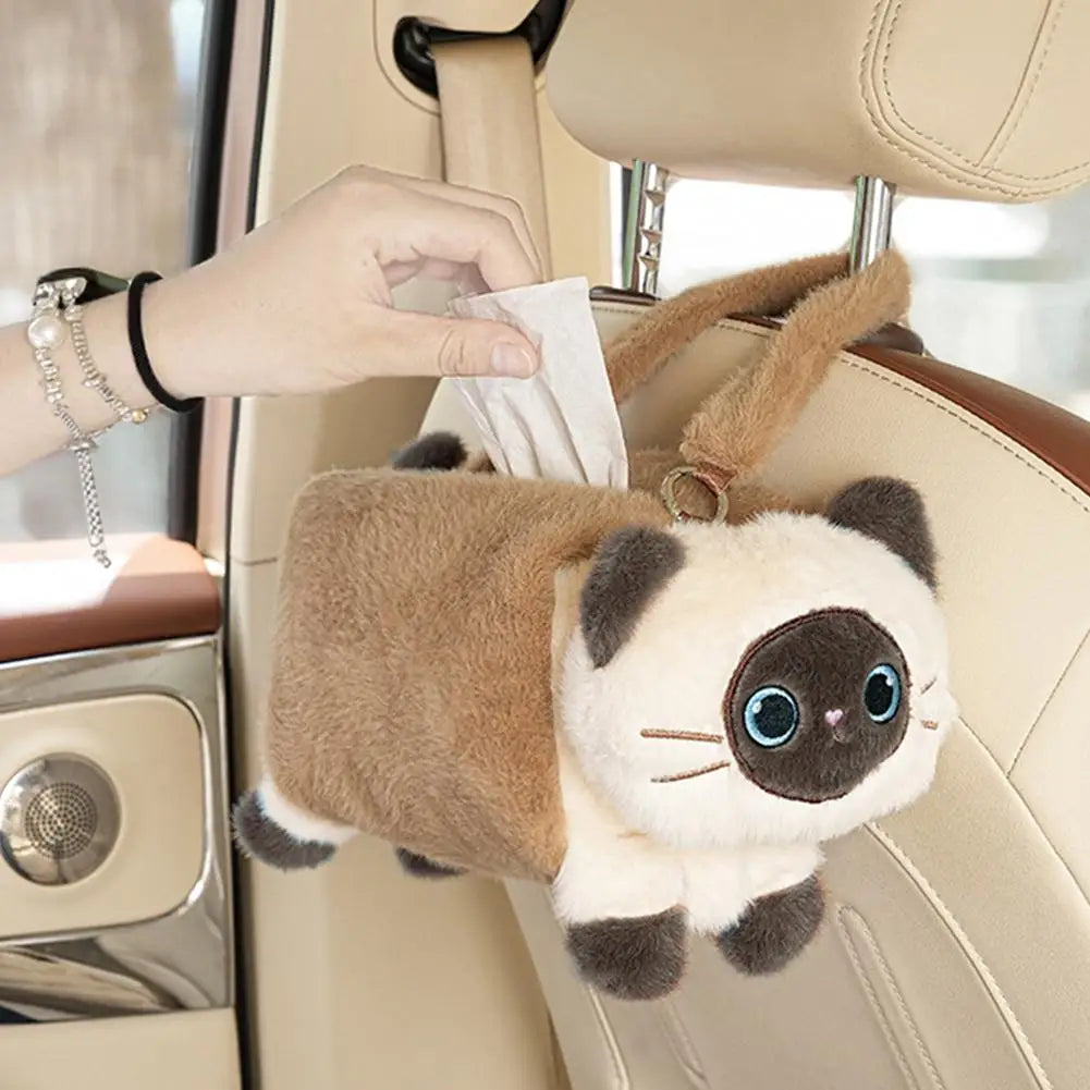 New Car Tissue Box Cute Cartoon Cat Car Car Paper Box Hanging High-end Decoration Car Tissue Bag Car Tissue Box Car Accessories