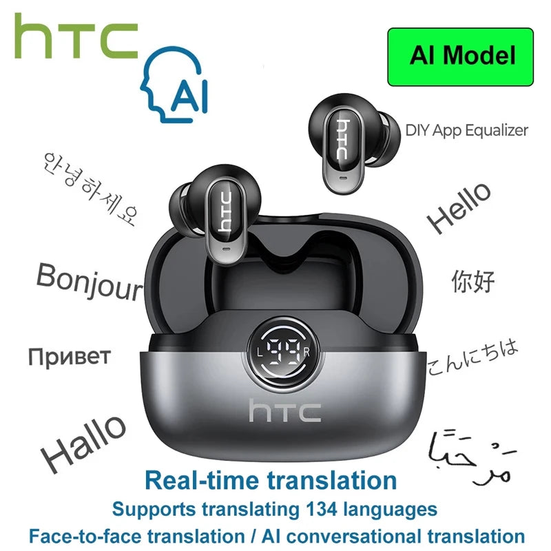 HTC NE79 Real Time Language Translator Earphone Bluetooth Low Latency HiFi Stereo Sound HD Call Wireless Music Sports Earbud