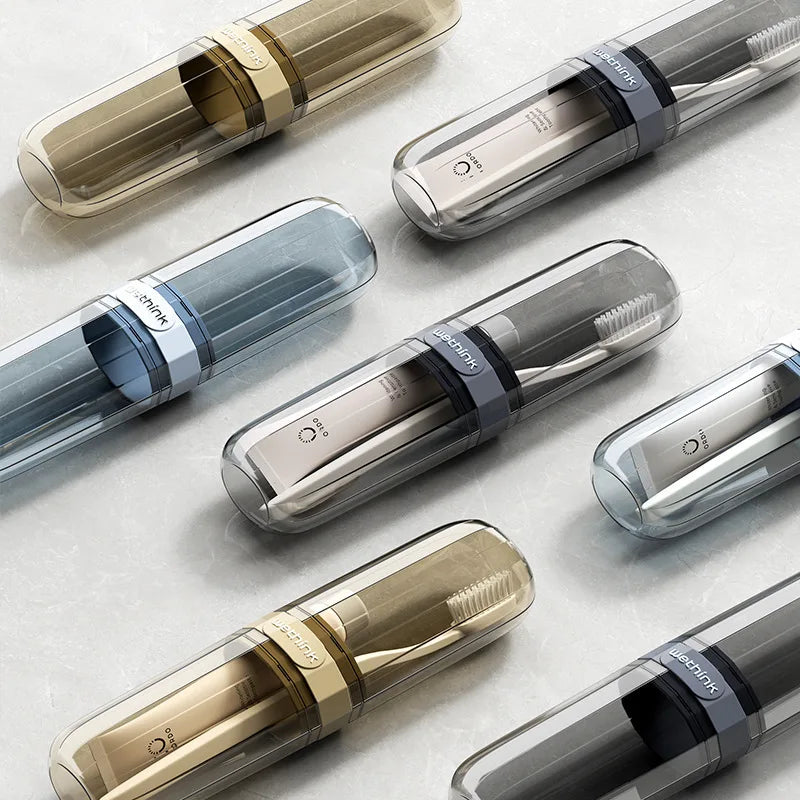 Portable Travel Toothbrush Holder Transparent Mouthwash Cup & Toiletry Organizer Kit, Compact Camping Home Essential