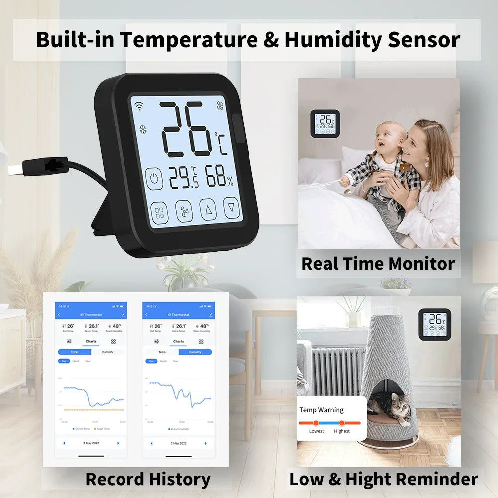 Tuya Smart Air Conditiong Thremostat Built-in Temperature Humidity Sensor For IR Remote AC Work with Alexa Google