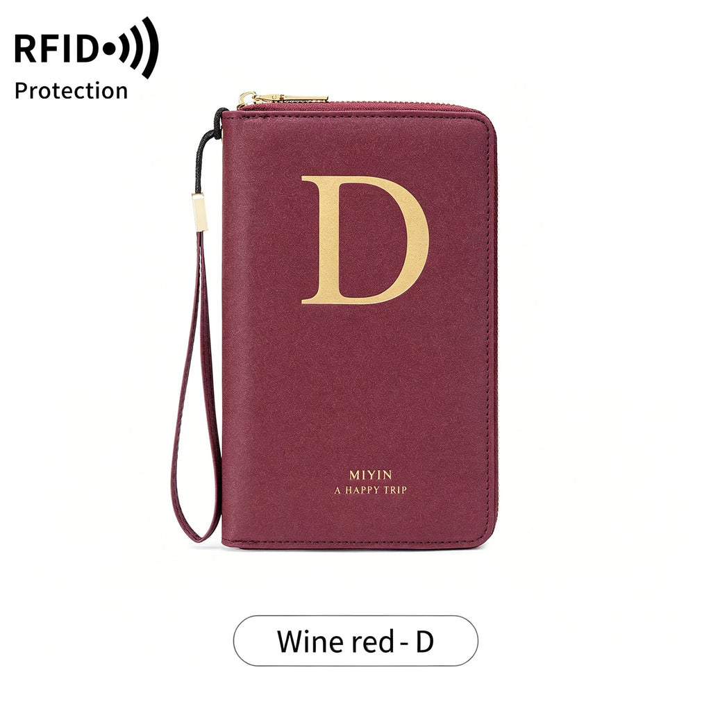 Multi-Functional RFID Blocking Passport Bag Travel Document Holder with Long Zipper Ticket Storage Wallet for Multiple Passports