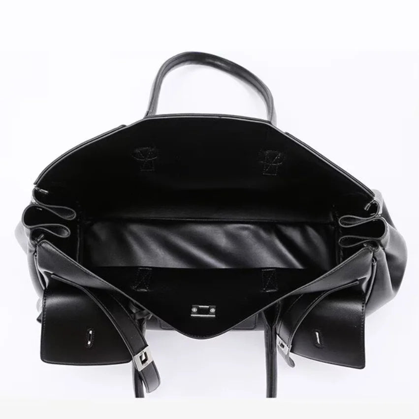 Luxury Soft Leather Tote Bag Brand Texture Lock Wing Bag Solid Color Simple New Horizontal Square Bag Women's Commuter Handbag