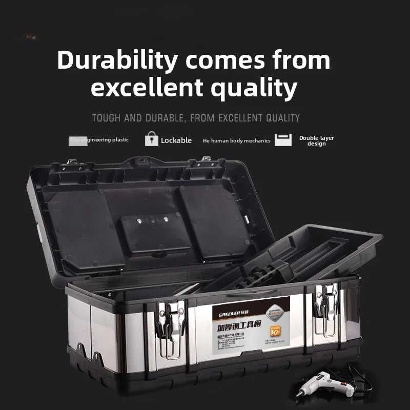Heavy Duty Stainless Steel Toolbox Large Capacity Portable Hard Case for Electricians and Workshop Tools Tool Box Tool Chest
