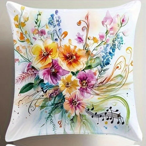 Floral & Musical Notes Double-sided Printed pillow cover Short plush Suitable living rooms bedrooms sofas throw cushion cover