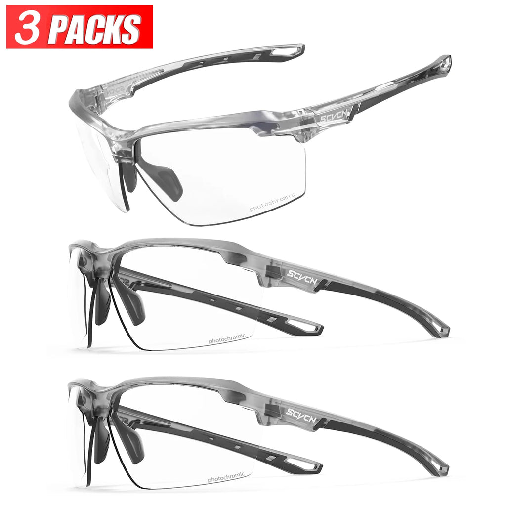 3PACKS SCVCN Hiking Eyewear Photochromic Cycling Sunglasses Glasses Bike MTB Bicycle Golf UV400 Sports Glasses for Men Women