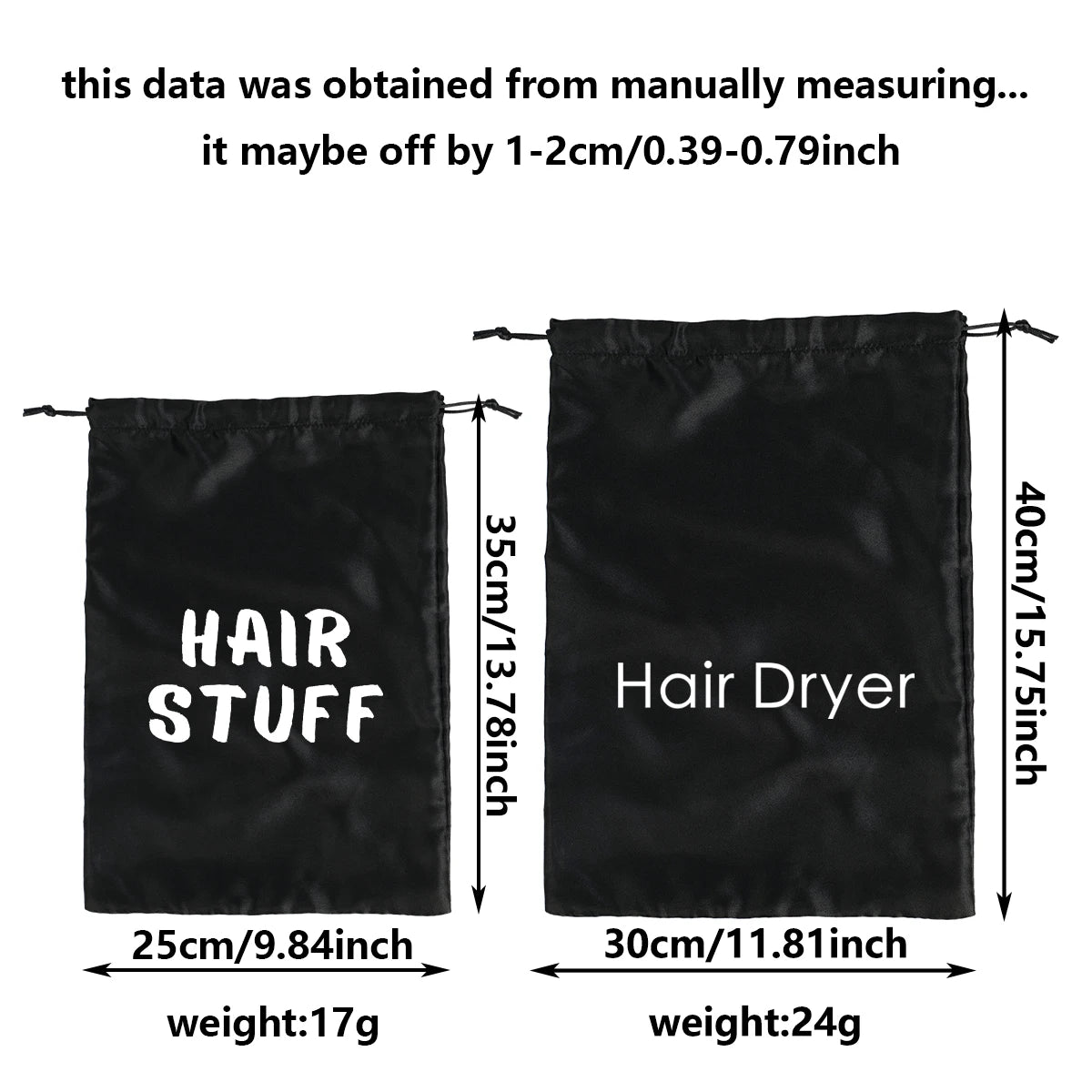 2pcs Satin Drawstring Travel Bags - Dustproof "Hair Stuff" Printed Storage Pouches for Hair Dryer