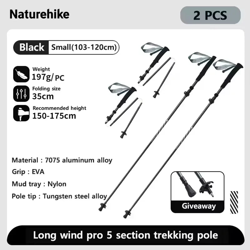 Naturehike Carbon Fiber Climbing Sticks Outdoor Folding Ultralight Trekking Poles Hiking Stick Collapsible Telescopic Stick