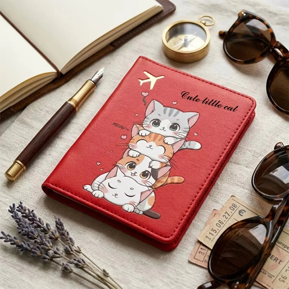Personalized Cat Pattern Passport Cover, Synthetic Leather Travel Accessory for Men, Women & Students