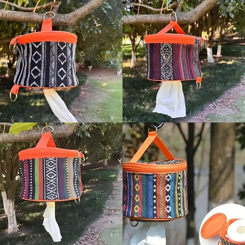 Outdoor Camping Tissue Box, Car And Household Roll Tissue Box, Foldable Ethnic-style Tissue Bag, And Miscellaneous Storage Box.