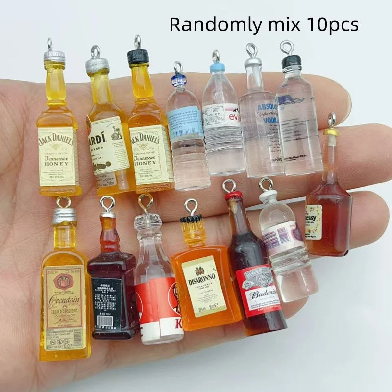 10Pcs Random Mixed Mini Liquor Bottle Resin Charms Simulation Drink Bottle Pendant DIY Handmade Jewelry Keychain Accessories