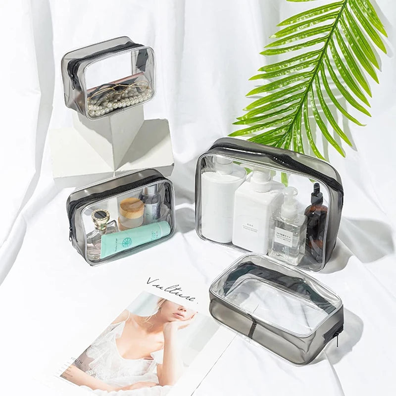 4 Pcs Clear Travel Toiletry Bag Makeup Bag with Zipper PVC Waterproof Travel Wash Bags Portable Storage Bag Cosmetic Bag Set