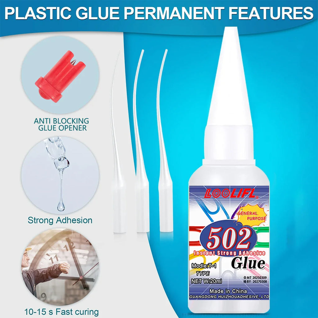 Loolifl, 502 Super Glue, Instant Adhesive, Cyanoacrylic Acid, Strong Repair for Plastics, Wood, and Furniture (with Glue Opener)