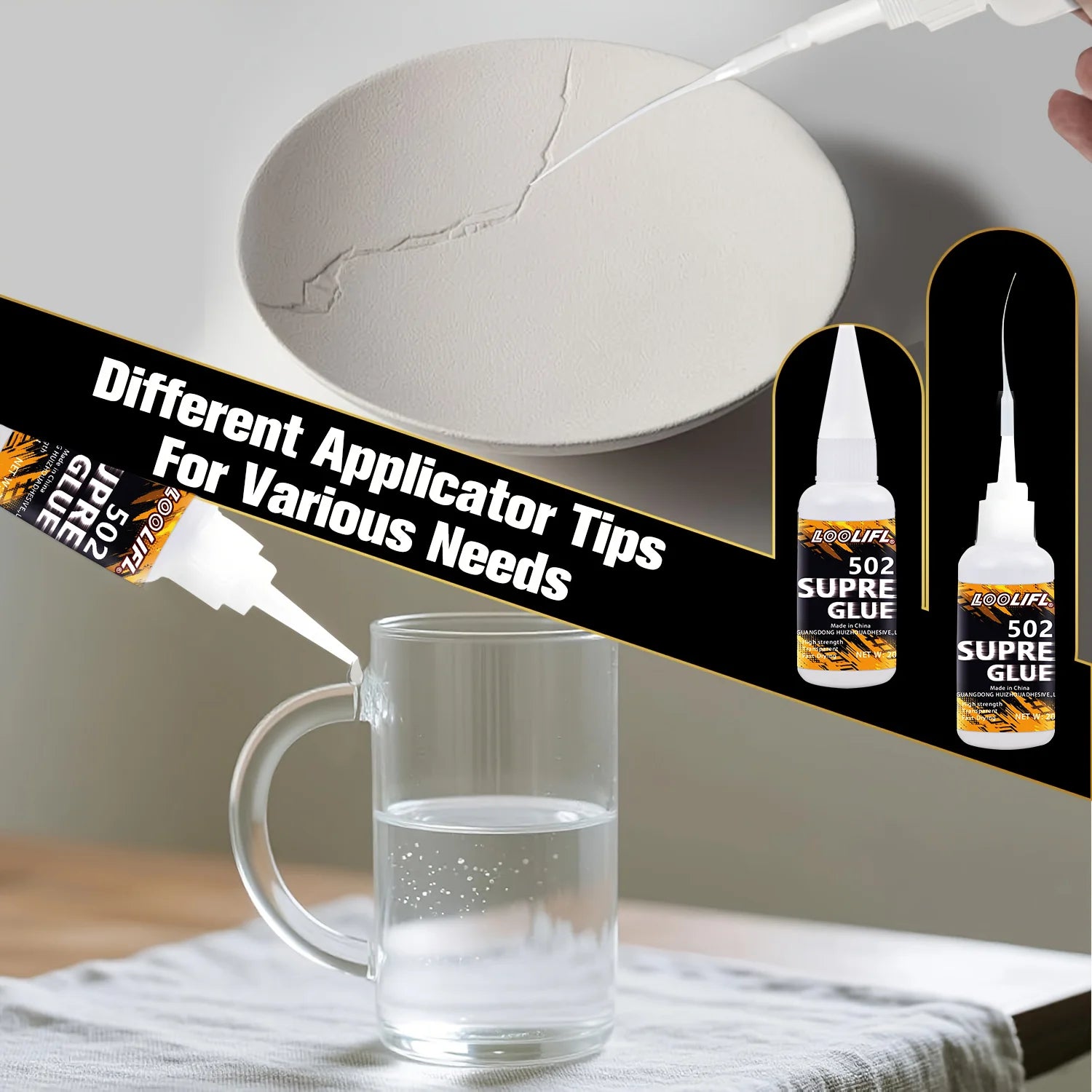 LOOLIFL1-7pcs Quick-drying 502 Super Glue Instant Cyanoacrylate Adhesive Leather Rubber Wood Metal Strong Bond Liquid Glue Tool