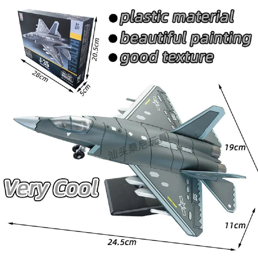 1:72 Scale ABS China Fighter J-35 Model 3D Puzzle Assembly Die-Cast Military airplane toy Building Kit Boy Collectible Gift