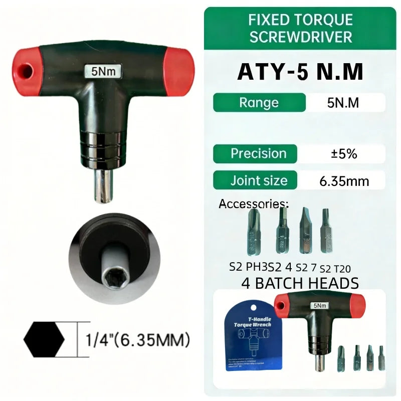 ALIYIQI 1,2,3,4,5,6 N.M Six Models T-Type Fixed Torque Screwdriver 5% Accuracy Hand Tools Torque Wrench Repair Bicycle Tools