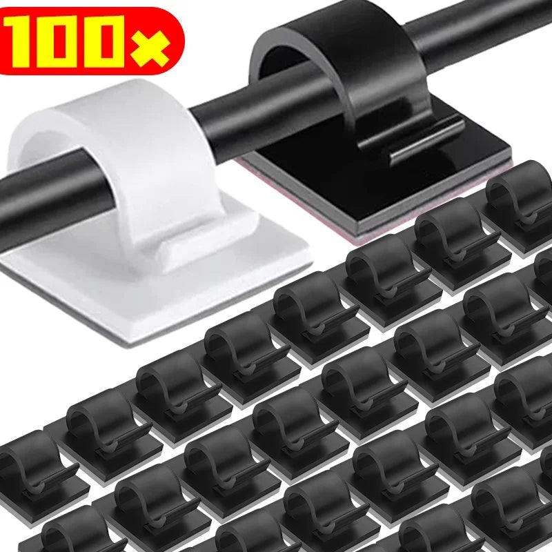 1-100Pcs Self Adhesive Cable Clips Wall Mounted String Light Holder Clamp Wire Organizer Cable Management for Home Office Car