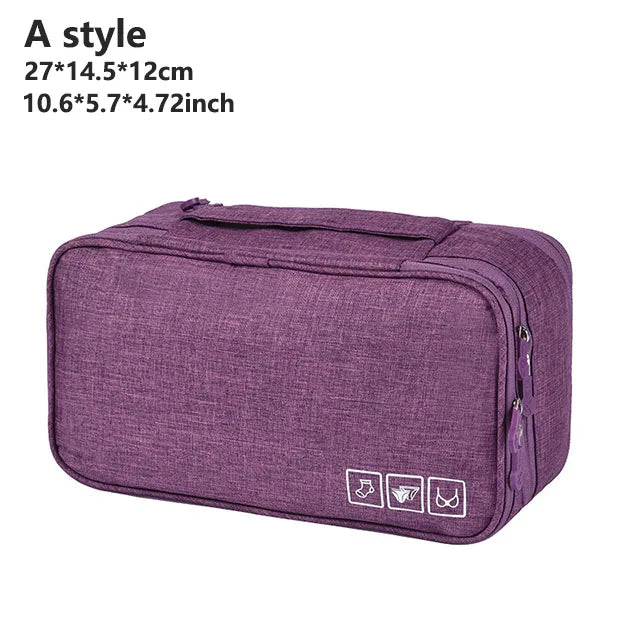 Women's Portable Multi-Layer Travel Lingerie Storage Bag Underwear Organizer Waterproof Divided Pouch for Socks & Bras Trip Case