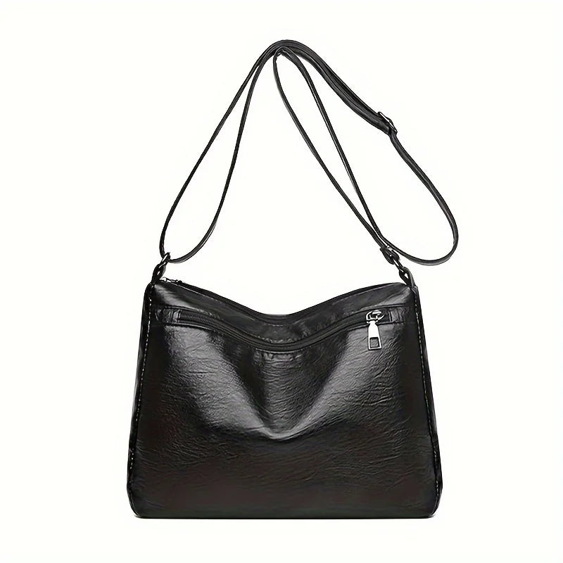 Vintage PU Leather Crossbody Bag, Retro Multi Layer Shoulder Bag, Fashion Handbag & Purse for Women's Work Travel Messenger Bag