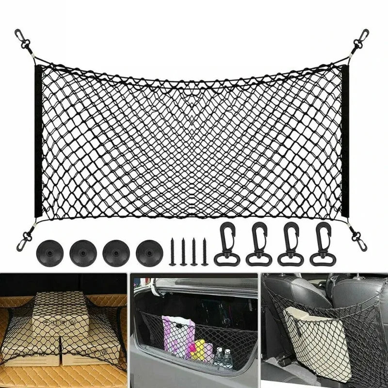 Universal Large Car Cargo Net Nylon Elastic Mesh Luggage Cargo Storage Pickup Tidy Net for Van SUV Truck Mesh Network Pocket