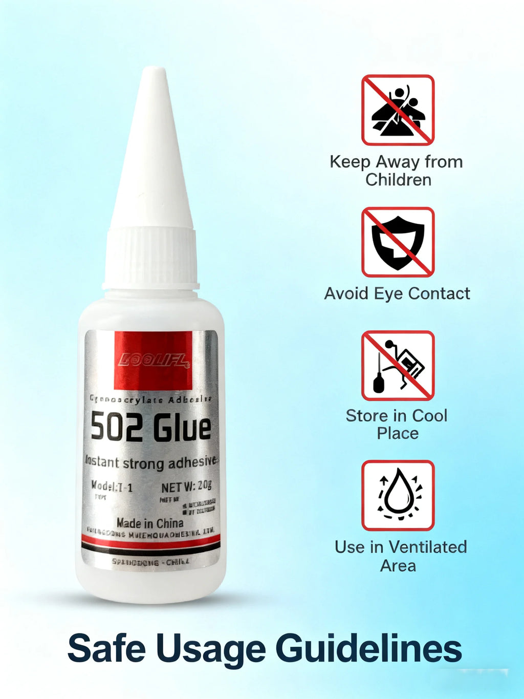 502 Super Adhesive - Quick Drying Cyanoacrylate, Suitable for Leather, Rubber, Metal, Strong Adhesive, Colorless and Transparent