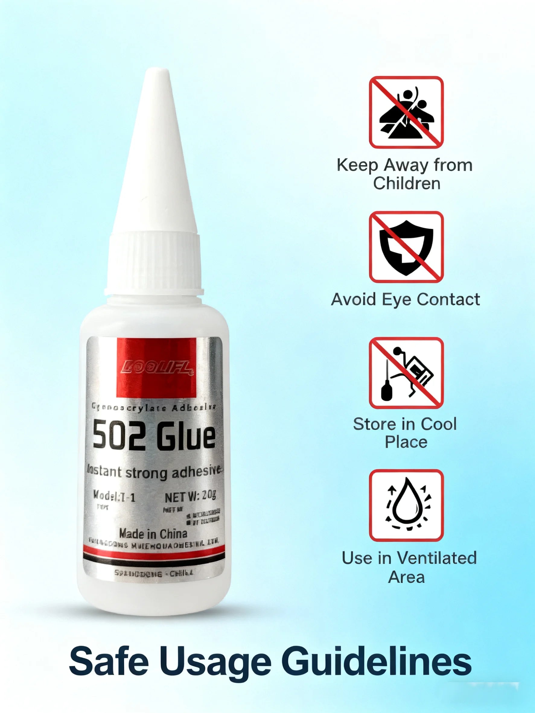 502 Super Adhesive - Quick Drying Cyanoacrylate, Suitable for Leather, Rubber, Metal, Strong Adhesive, Colorless and Transparent